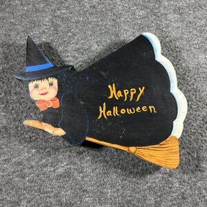 vintage Americana hand painted wooden cookie jar lid decor Witch Halloween